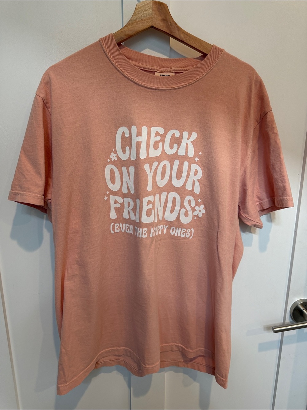 Comfort Colors Peach/Pink Short Sleeve Tee with "Check On Your Friends" Graphic